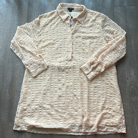 PLT Plus Cream Textured Tie Waist Shirt Dress - Picture 3 of 8